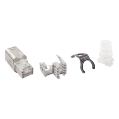 Plug RJ45 Cat6A Blindado, Terminación en Campo, Compatible con Todas las Categorías, con Clip Protector de Seguro