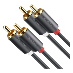 Cable de Audio 2 RCA Macho a 2 RCA Macho / 5 Metros (16.40 Pies) / Color Negro / Alta Calidad / Anillos de Goma para Asegurar un Agarre Firme al Instalar o Quitar el Cable