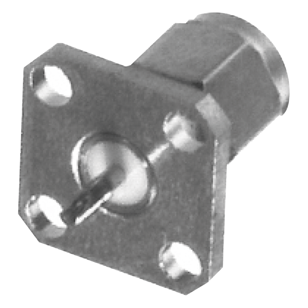 Conector SMA Macho de Montaje en Panel de 4 Perforaciones y Terminal Soldable, Níquel/ Oro/ Teflón.â€‹