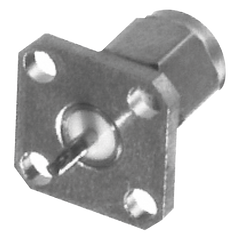 Conector SMA Macho de Montaje en Panel de 4 Perforaciones y Terminal Soldable, Níquel/ Oro/ Teflón.â€‹