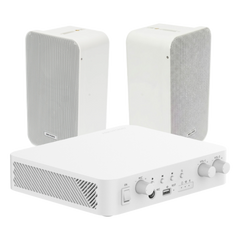 Kit de amplificador con bluetooth | 2 altavoces para pared | Sistema 100V |  2 Canales con Control de volumen Independiente |  Música Ambiental