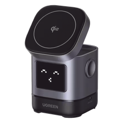 Cargador Inalámbrico Robot 2 en 1 UGREEN Qi2 / 15W Ultra Rápido para iPhone / 5W para AirPods / Pantalla Inteligente con Expresiones / Imanes N48H / Puerto USB-C 5W para Apple Watch / Compatibilidad MPP