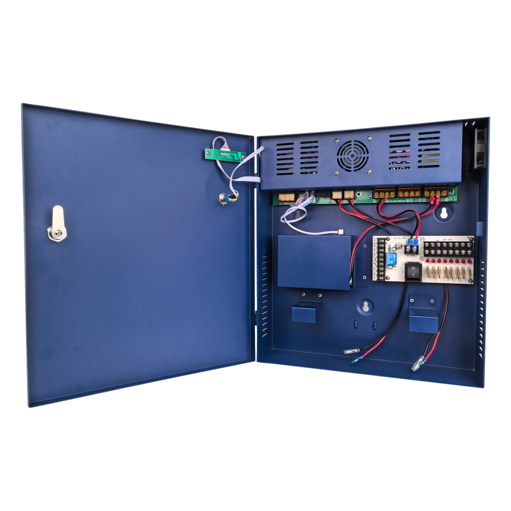 Fuente de poder profesional PoE (Power over Ethernet) de 8 puertos con capacidad total de 360W, diseñada específicamente para sistemas de videovigilancia CCTV y control de acceso.