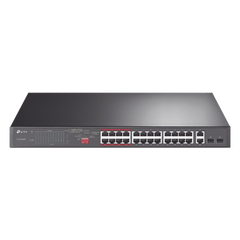 Switch No Administrable 24 Puertos PoE+ 10/100 Mbps / 2 Puertos 10/100/1000 Mbps + 2 Puertos SFP (combo) / Modo Prioridad de Tráfico / Modo Aislamiento de Red / Presupuesto PoE de 250 W / Diseño para Ideal para Vigilancia IP