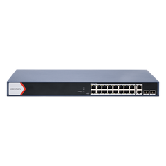 Switch Gigabit PoE+ / Monitoreable / 16 Puertos 1000 Mbps PoE+ / 2 Puerto 1000 Mbps de Uplink / 2 Puerto SFP /  Configuración Nube desde Hik-PartnerPro / Modo Extendido hasta 300 Metros / 125 Watts