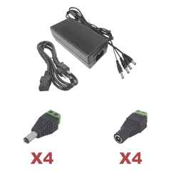 Kit con fuente EPCOM POWER LINE con salida de 12 Vcc a 5 Amper con 4 salidas / Incluye conectores JR52 y JR53