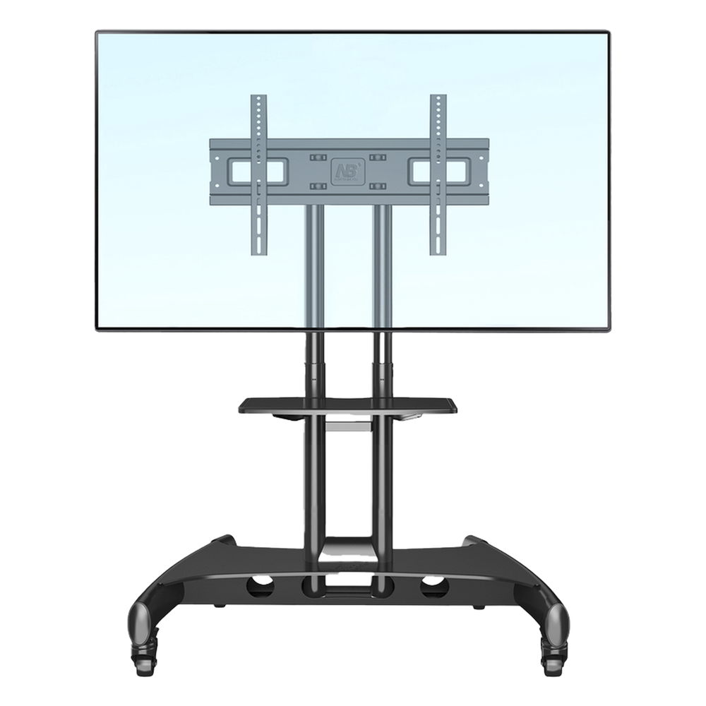 Soporte de Pantalla con Ruedas AVA1500601PNB / Compatible con Monitores de 32" a 75" / VESA 200x200 a 600x400 mm / Carga 45.5 kg (100 lbs) / Altura Ajustable 1120-1520 mm / Base para Accesorios / 4 Ruedas 360°