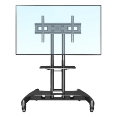 Soporte de Pantalla con Ruedas AVA1500601PNB / Compatible con Monitores de 32" a 75" / VESA 200x200 a 600x400 mm / Carga 45.5 kg (100 lbs) / Altura Ajustable 1120-1520 mm / Base para Accesorios / 4 Ruedas 360°