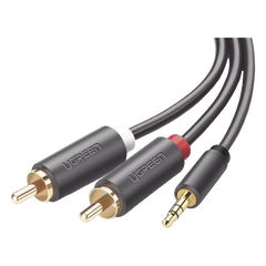 Cable Adaptador de 3.5mm Macho a 2 RCA Macho / 3 Metros (9.84 Pies) / Color Gris / Blindaje Múltiple / ABS / Alta Calidad