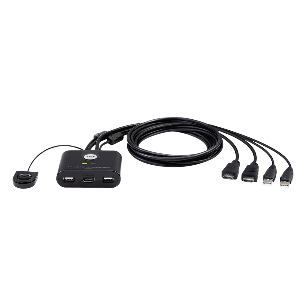 Switch KVM | USB FHD HDMI | de 2 puertos en formato cable | 1920x1080 @ 60Hz (FHD)	| HDCP 1.4 | Conecta y controla 2 equipos con un solo monitor, teclado y mouse