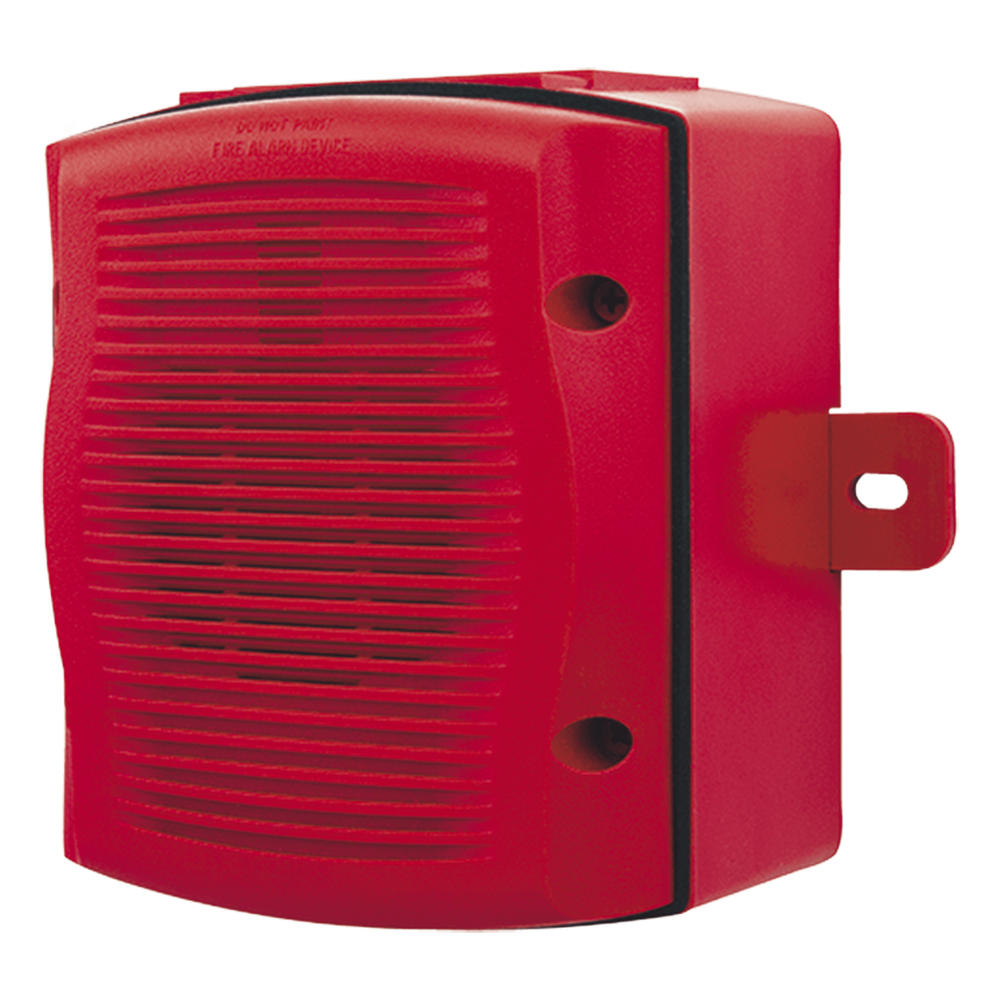 Bocina para exterior con caja intemperie, montaje en pared, voltaje dual 25/70.7 Vrms, color rojo
