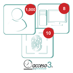 [BAJO PEDIDO] Licencia para software de Tiempo & Asistencia compatible con SISTEMAS DE NOMINA / 1,000 Empleados / 10 Relojes checadores / 10 PC / Acceso3 - TITANIUM