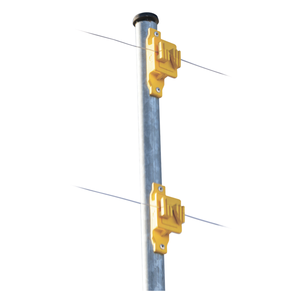Aislador de Paso Amarillo Reforzado para Cercos Eléctricos / Aislamiento hasta 18 kV / Resistente a Clima Extremo / Polipropileno y Policarbonato