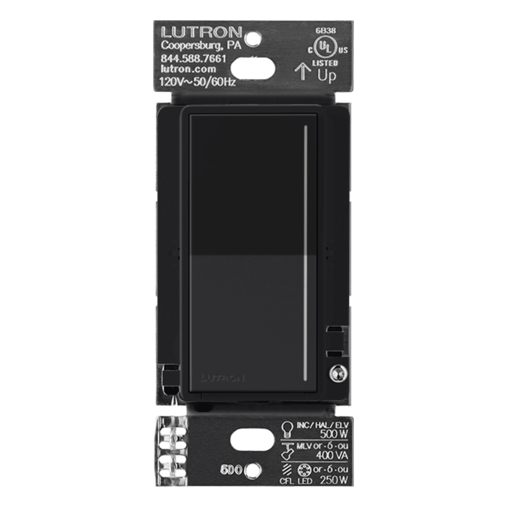 Atenuador de pared táctil Sunnata Pro LED+ con barra de luz, 250 W LED o 500 W incandescente a 120 V, requiere neutro, color negro Midnight satinado, para sistema RadioRA 3