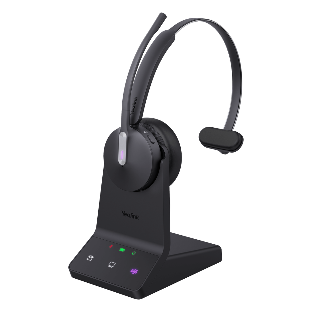 Auriculares mono Yealink WH64 edición MS/ Base DECT y auriculares con Bluetooth integrado/ Cancelación de ruido con 3 micrófonos/ Hasta 32 horas de conversación