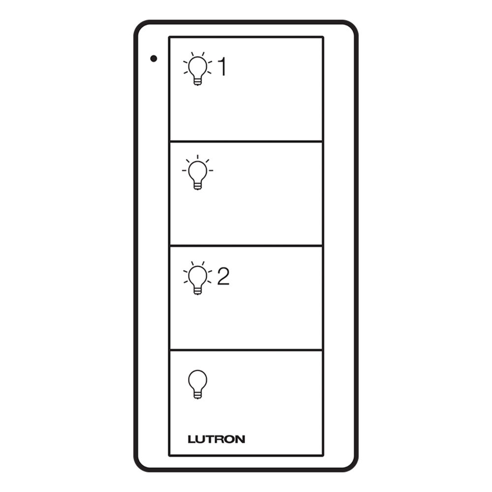 Control remoto inalámbrico Pico de 4 botones para 2 grupos de carga, sin cableado, multi-sistema Lutron
