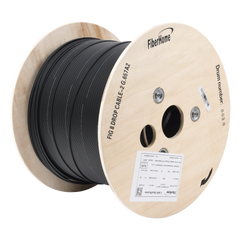 Carrete de 1 km de Fibra Óptica Aérea Mini Figura 8 G.657A2 Tipo Drop, Monomodo de 2 Hilos (Bifibra), Diseñada para Fusionarse, Color Negro, Span 80, (No Soporta Conectores Mecánicos)