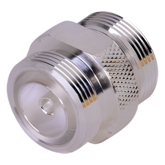 Adaptador Barril de Conector DIN-7-16 Hembra a DIN 7-16 Hembra, Plata/ Plata/ Teflón.