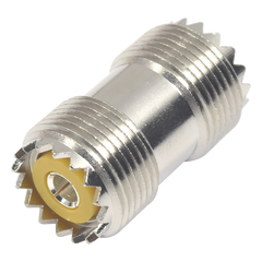 Adaptador Barril en Línea, de Conector UHF Hembra (SO-239) a UHF Hembra (SO-239), Niquel/ Plata/ Dap.