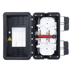 Caja de Distribución de Fibra Óptica, Hasta 96 Empalmes, Exterior IP65, Color Negro