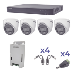 KIT COLORVU TURBOHD 1080p / DVR 4 Canales / 4 Cámaras eyeball (exterior) lente 2.8mm / Fuente de poder profesional / Transceptores de video y Accesorios de corriente