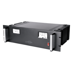 Fuente de poder 13.8Vcc, 50A, lineal regulada con circuito cargador de baterías, medidores, para instalación en rack