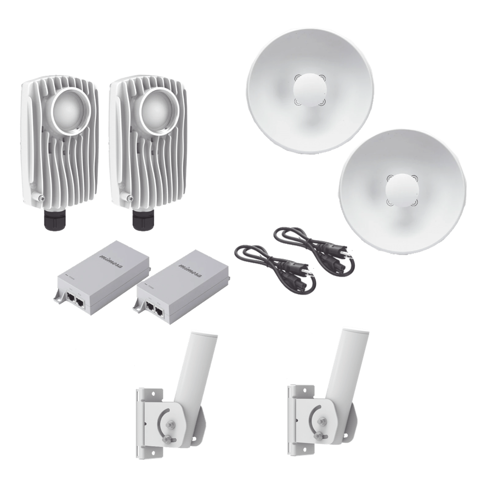Kit de 2 radios C6X con 2 antenas de (25 dBi), rango de frecuencia extendida (5.1 a 6.4 GHz),  incluye inyector POE, cable de alimentación y 2 FLEXIMOUNT-XL para alineación