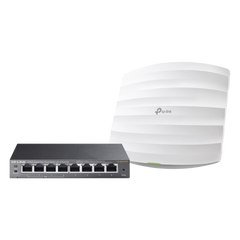 Kit de access point EAP245 y switch PoE TL-SG108PE, doble banda AC, hasta 1750 Mbps, 1 puerto Gigabit