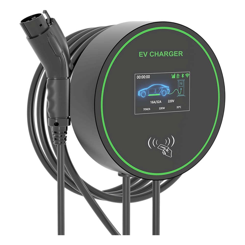 Estación de Carga para Vehículos Eléctricos / 48 A / 11.5 kW / Conector Tipo 1 (SAE J1772) / 220-250 V Monofásico / Pantalla LCD 4.3 in (10.9 cm) / Cable TPU 5 m (16.4 ft) / Plug and Play / APP Móvil / RFID / Carcasa Alu