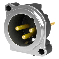 Conector XLR Macho de 3 Polos | Montaje Vertical para placa de pared | Brida de Montaje Metálica