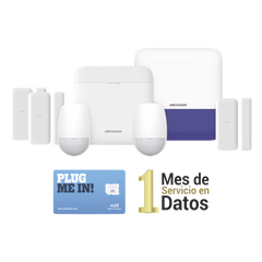 (AX PRO) KIT de Alarma AX PRO con GSM (3G/4G) / Incluye: 1 Hub / 2 Sensores PIR / 3 Contactos Magnéticos mini / 1 Control Remoto / 1 Sirena Inalambrica Exterior  / 1 WiFi / 1 MICROSIM30M2M con 1 mes de servicio/Compatible con Hik-Connect P2P