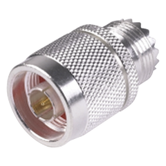 Adaptador en Línea, de Conector N Macho a UHF Hembra (SO-239), Plata/ Oro/ Teflón.