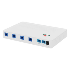 Splitter Activo 1x4 para Alimentación de 4 Dispositivos POF, 1 Puerto de cascadeo para continuidad, puertos SC/UPC