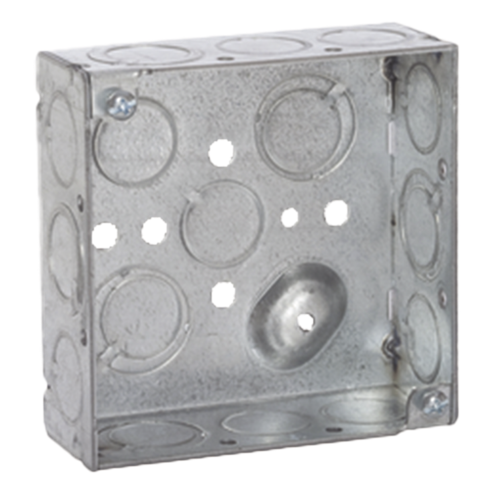 Caja Cuadrada 4 x 4"/Profundidad 1- 1/2"/ 10 Entradas de 1/2" y 6 TKO (1/2"-3/4").
