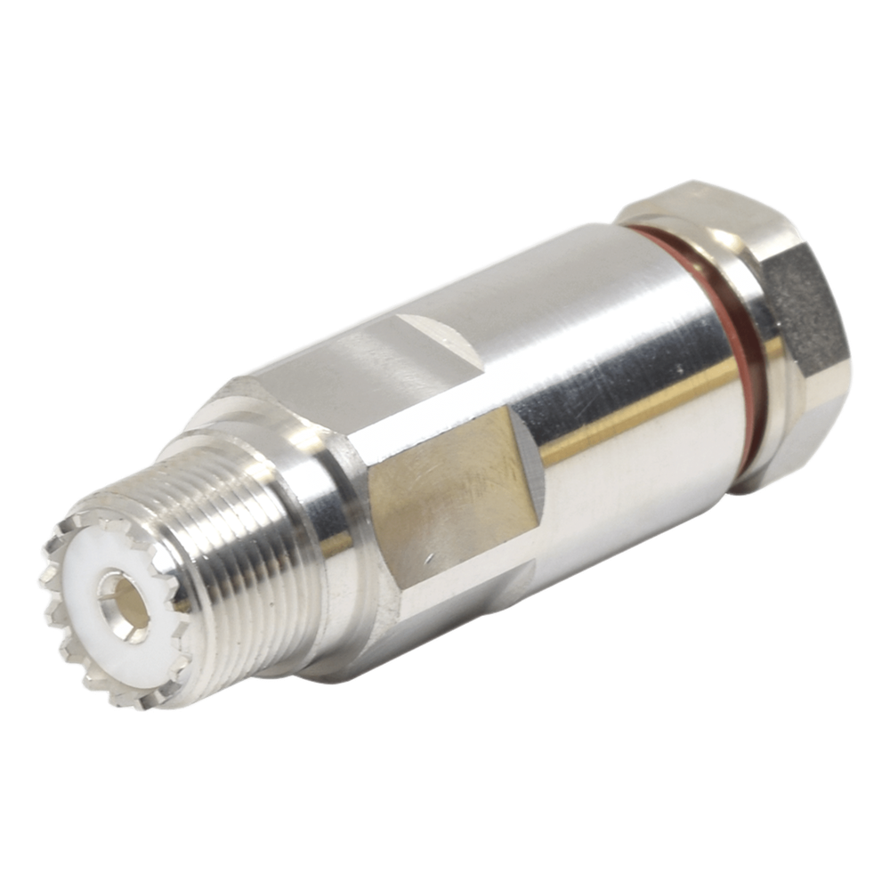 Conector UHF Hembra (SO-239) de Rosca para cable LP-450A, LDF4-50A, Bronce Blanco/ Plata/ Teflón.