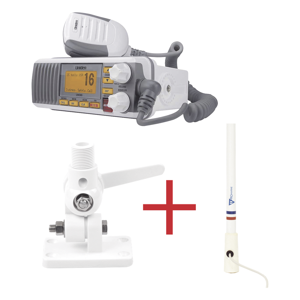 Kit de radio UM385 | mas antena marina de fibra de vidrio TX-5206-SYS y soporte para antena 4186