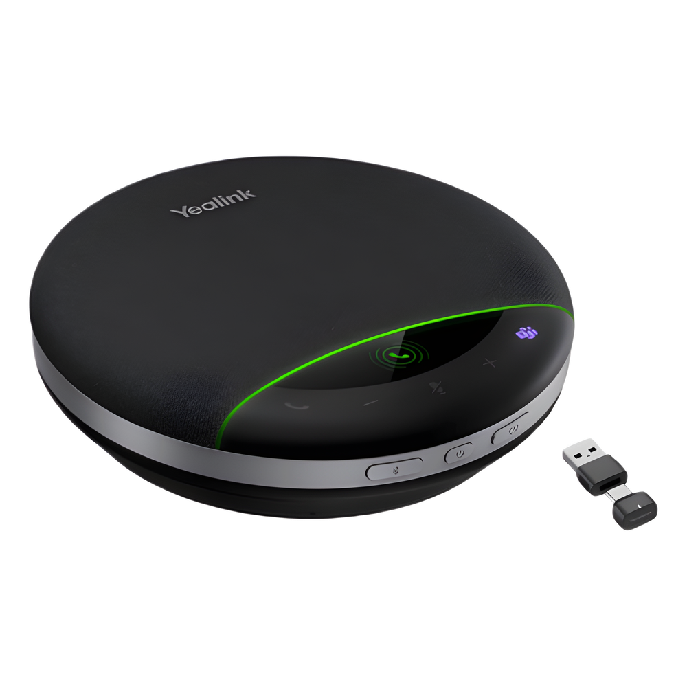 Yealink SP96, altavoz portátil con micrófono integrado, Bluetooth 5.3 con adaptador USB-C/A, alcance de captación de voz de 5 m, 26 horas de conversación, cancelación de ruido con IA.