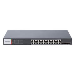 Switch Gigabit PoE+ / Industrial / Administrable / 24 Puertos 1000 Mbps PoE+ / 4 Puertos SFP / Configuración Nube Hik-PartnerPro / Modo Extendido hasta 300 Metros / 370 W