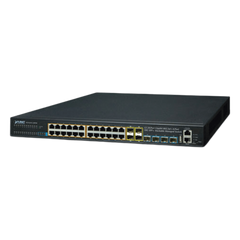 Switch Administrable Stacking Capa 3, 24 Puertos PoE 802.3af/at 10/100/1000T, Hasta 370 W,  4 Puertos 10G SFP+