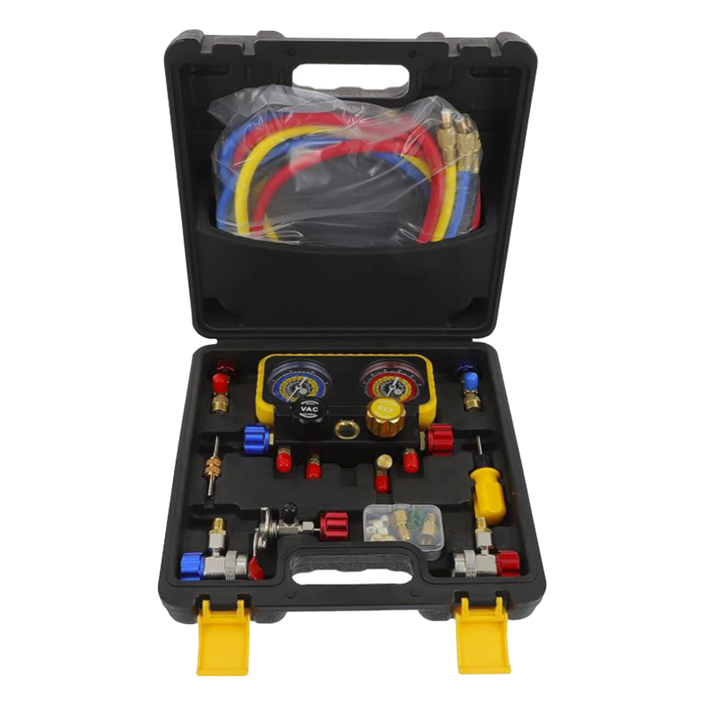 Manómetro de 4 vías con Accesorios para Gas refrigerante  R410A/ R32/ R134A/R22
