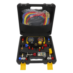 Manómetro de 4 vías con Accesorios para Gas refrigerante  R410A/ R32/ R134A/R22