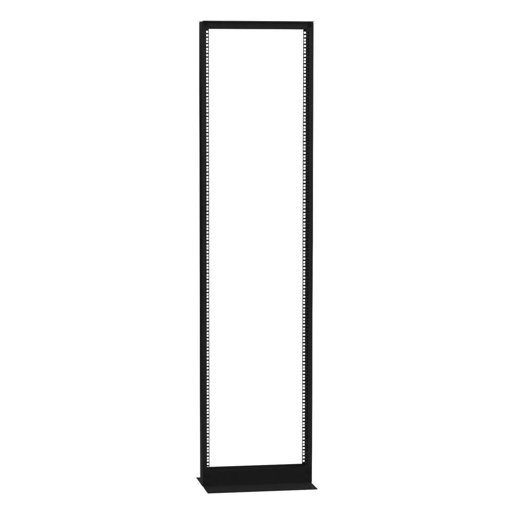 Rack de 2 Postes (Doble Perforación), Estándar 19", 45 Unidades, Fabricado en Acero, Base "L" para Anclar a Piso.