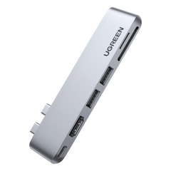Hub USB-C 6 en 1 / 2xUSB-A 3.0 (5Gbps) / HDMI 4K@30Hz / Puerto PD 100W / Lector SD+MicroSD / Aluminio / Compatible Thunderbolt 3 / Compacto 110x29x8.5mm