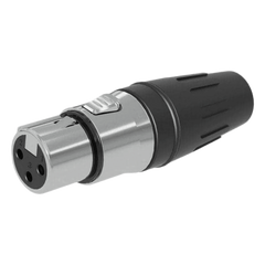 Conector hembra XLR de 3 núcleos con carcasa de acero inoxidable y contactos chapados en oro
