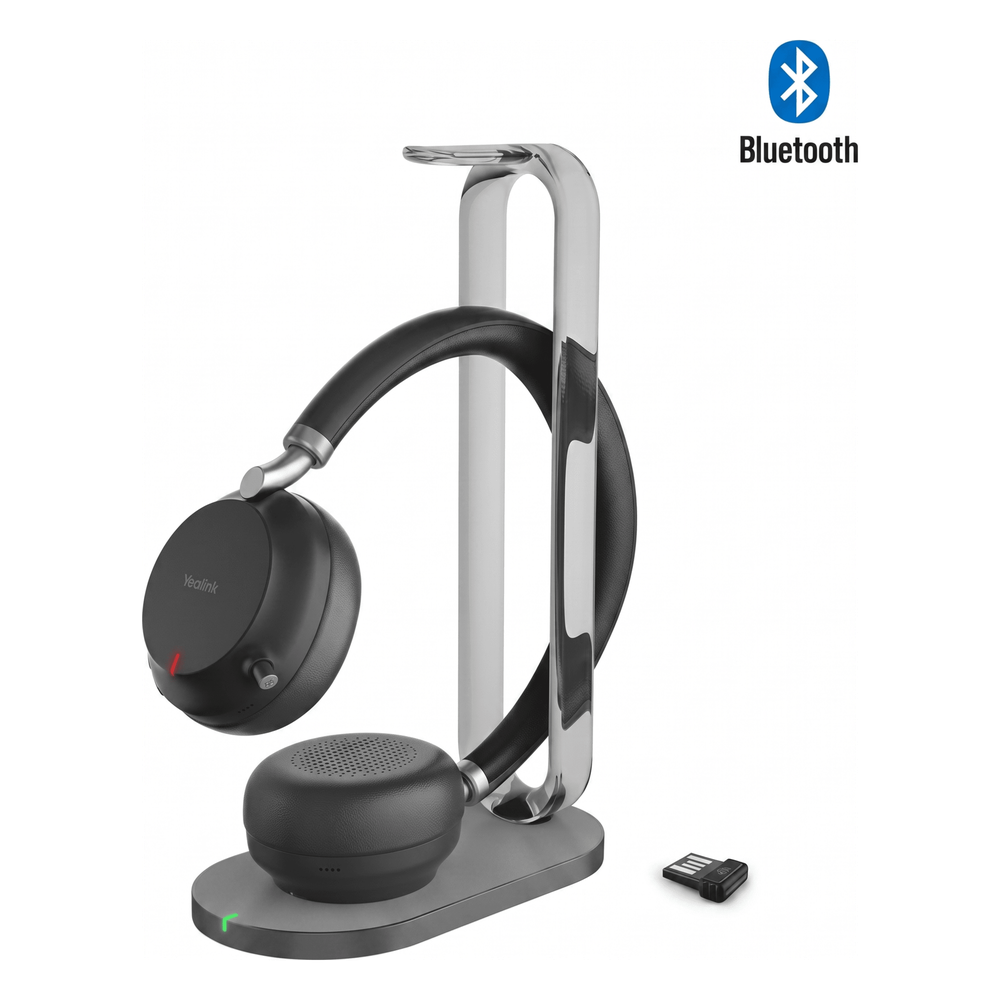 Auriculares supraaurales Yealink BH76 Plus Stereo UC Edition con base de carga/Bluetooth 5.3 con adaptador USB-C y A/Cancelación activa de ruido/Usables sobre la oreja y supraaurales