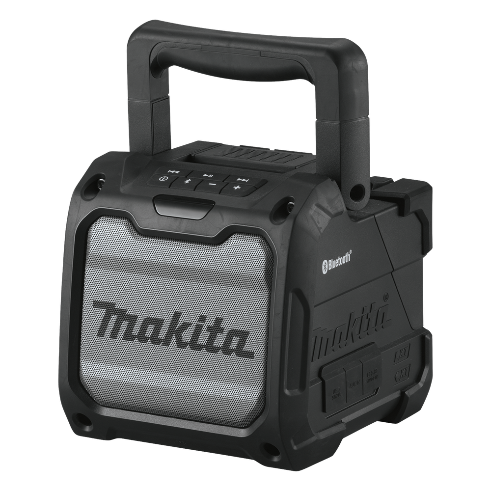 Bocina Negra Bluetooth con entrada USB, Auxiliar y Cargador, Funciona con Batería LXT de 18V o CXT de 12v (no inluidas)