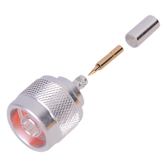 Conector N Macho de Anillo Plegable para Cable LP-195, RG-58/U, Plata/ Oro/ Teflón.