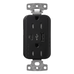 Receptáculo con USB Tipo A y C de 15 A 125 V, Power Delivery hasta 55 W, línea Claro acabado satinado Midnight