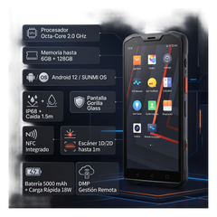 Handheld SUNMI L2S PRO / Octa-Core 2.0 GHz / 4GB RAM 64GB / IP68 / Escáner 1D/2D 1 m / NFC / 5000 mAh / Android 12
