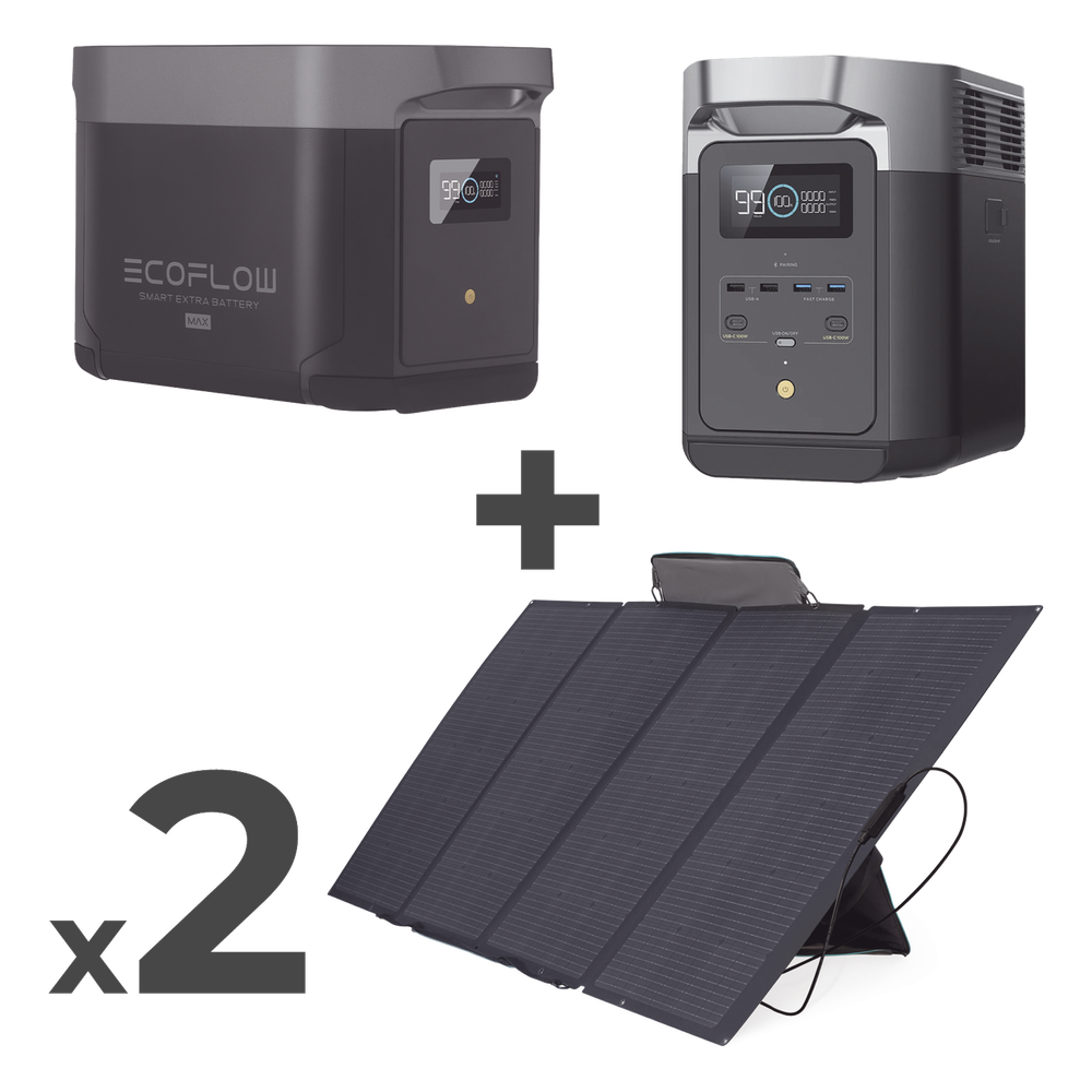 Kit de Estación de Energía Portátil 2048Wh + Batería Externa 2048Wh + 2 Paneles Solares Flexibles 400W (4096Wh, 800W Totales)